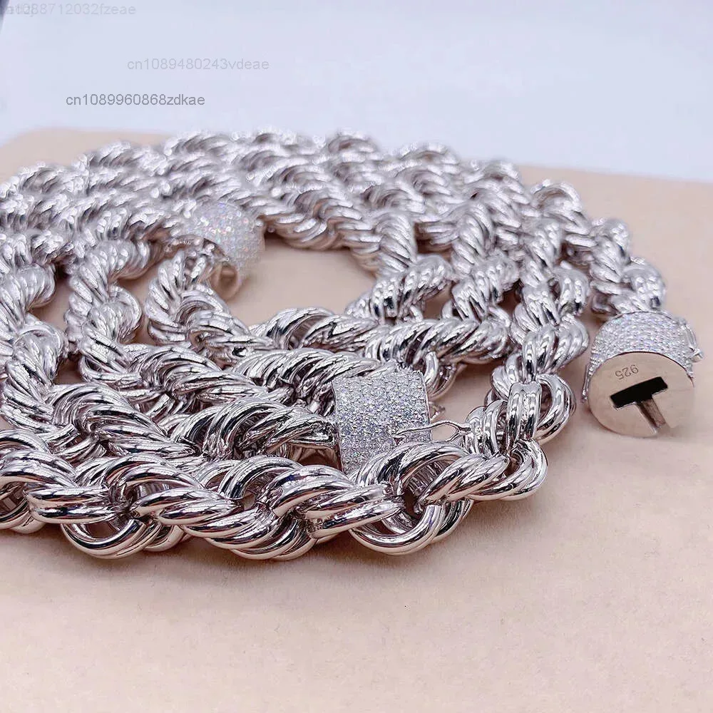 Hip Hop Wholesale Iced Out Moissanite Clasp 925 Sterling Silver Twist Necklace Diamond Cut Moissanite Rope Chain
