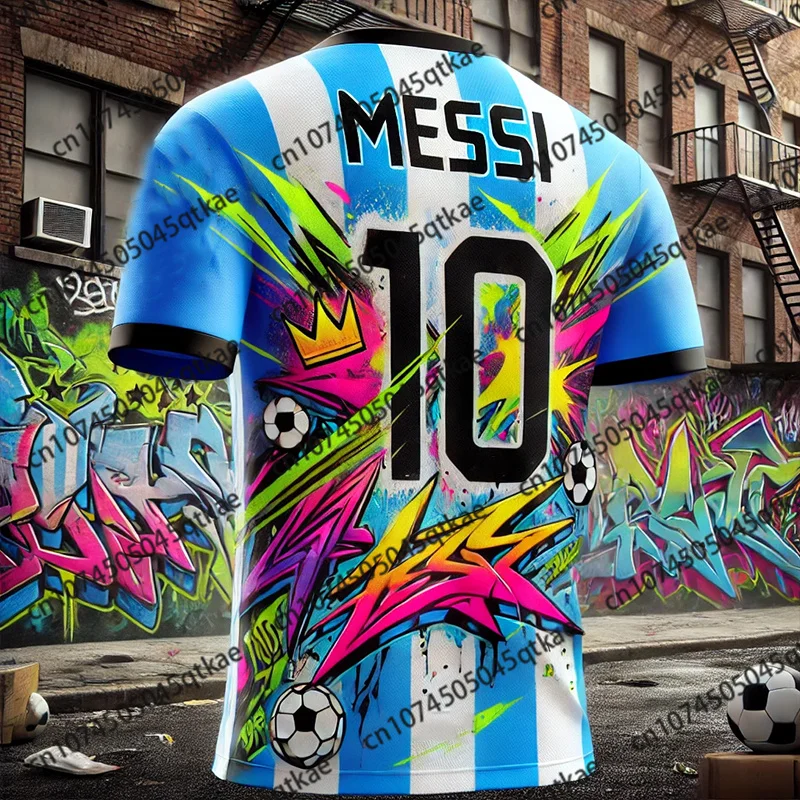 Moda de verano GPT nuevo Messi Graffiti Element estilo camiseta deportiva para fanáticos entrenamiento diario cómoda camiseta de fútbol de secado rápido