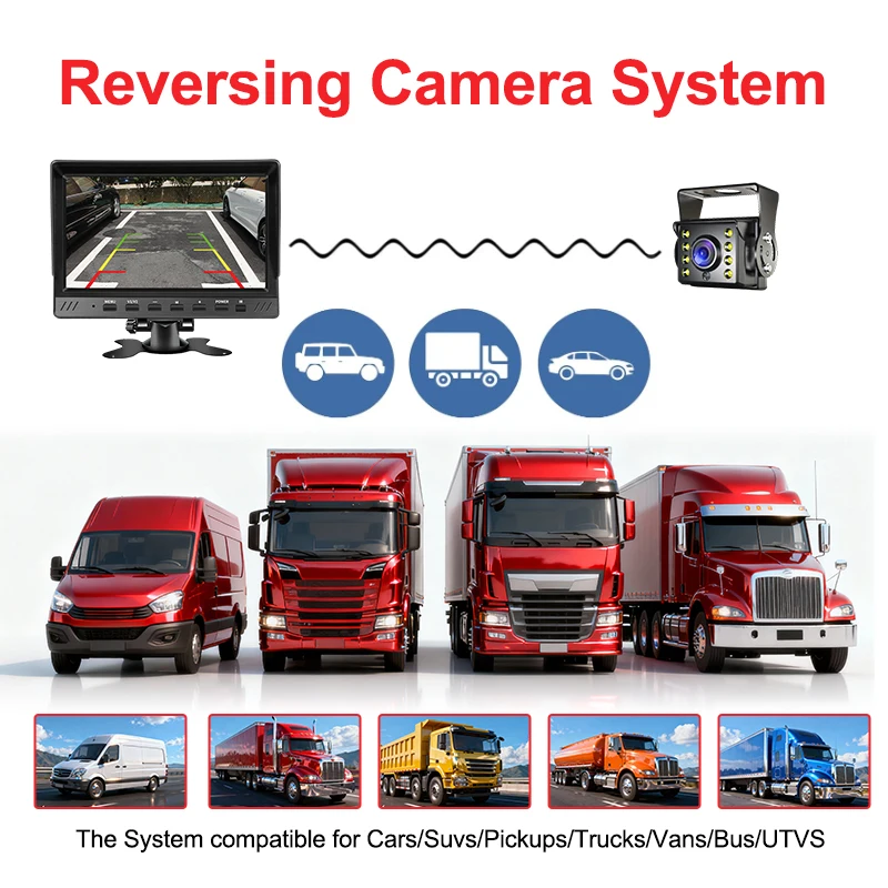 شاشة 7 بوصة AHD للرؤية الخلفية لوقوف السيارات 1080P LED للرؤية الليلية سيارة حافلة شاحنة عكس الكاميرا مع شاشة #3