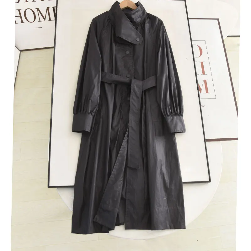 

Ele Long Line Coat by Xiao Ai with Stand Collar And Waist Cinching Belt for Women Autumn 2025 Faion Slimming Outerwear