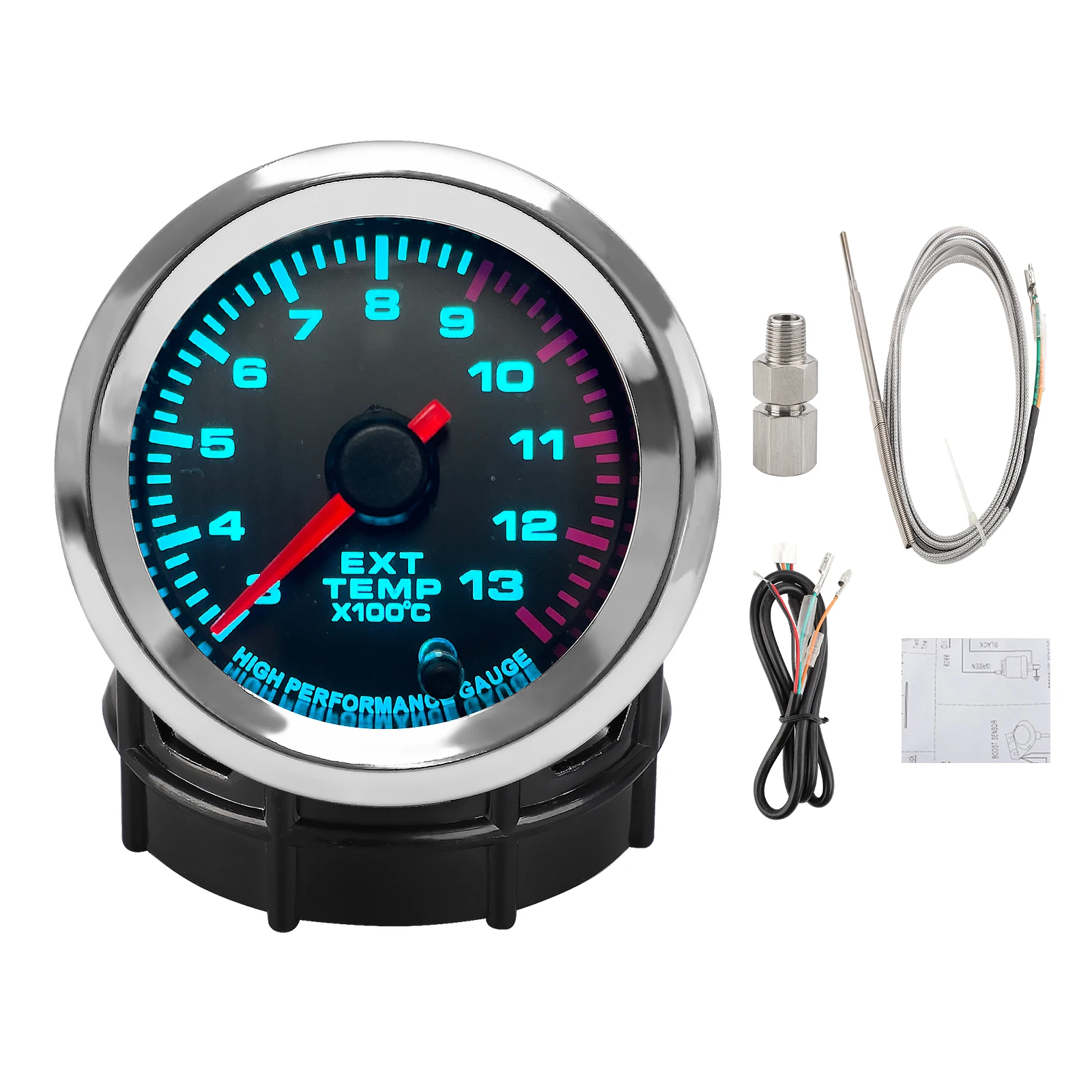 Car 2'' 52mm 1/8 NPT Exhaust Gas Temp Gauge 300-1300 Celsius 7 Colors Pointer EGT Gauge Meter With Stepper Motor