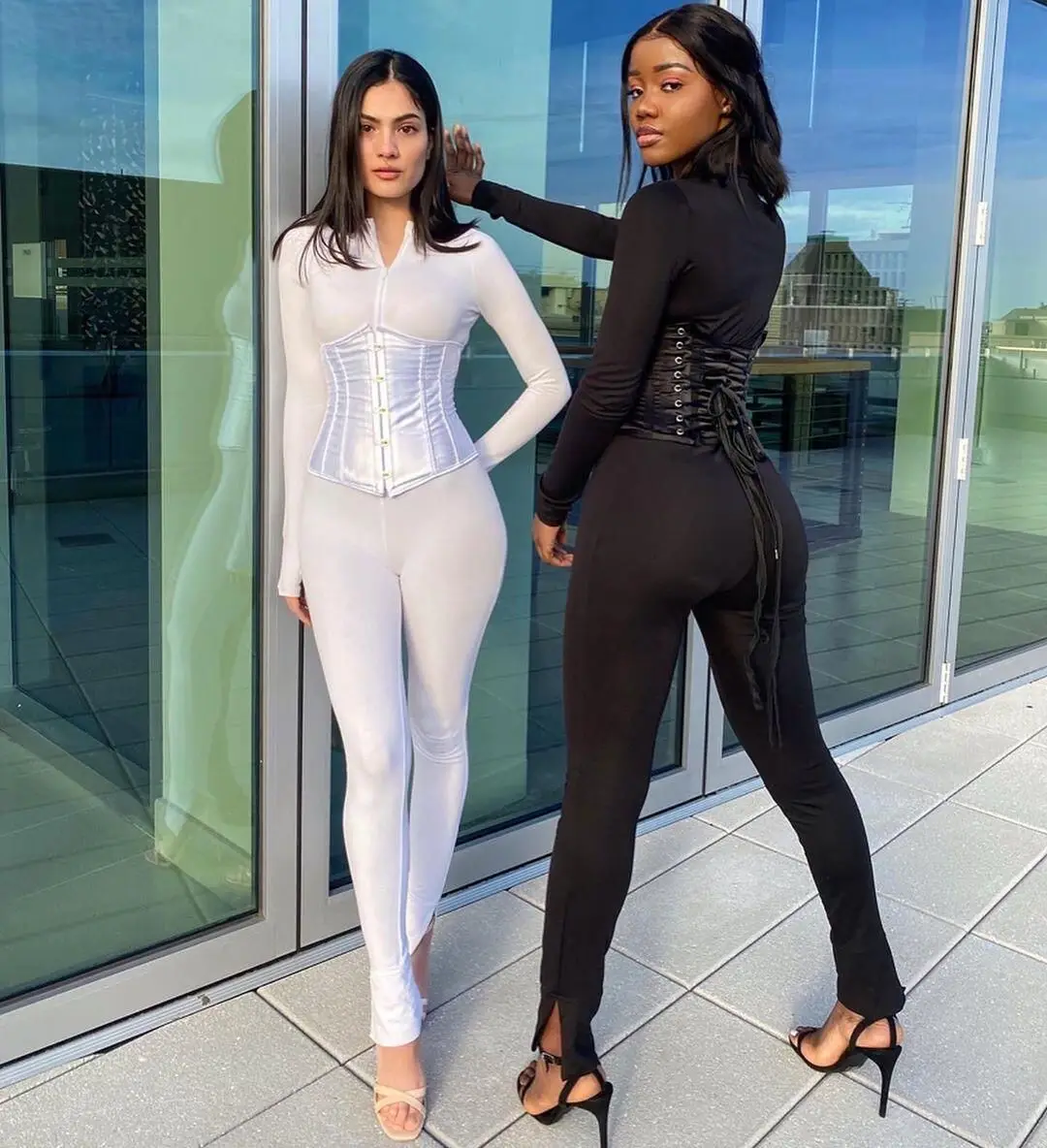 

Women's Color Zipper Casual Jumpsuit Set Pure Color Zipper Overall Pants Ensemble Thin Long Pants for 25-29 Years Old
