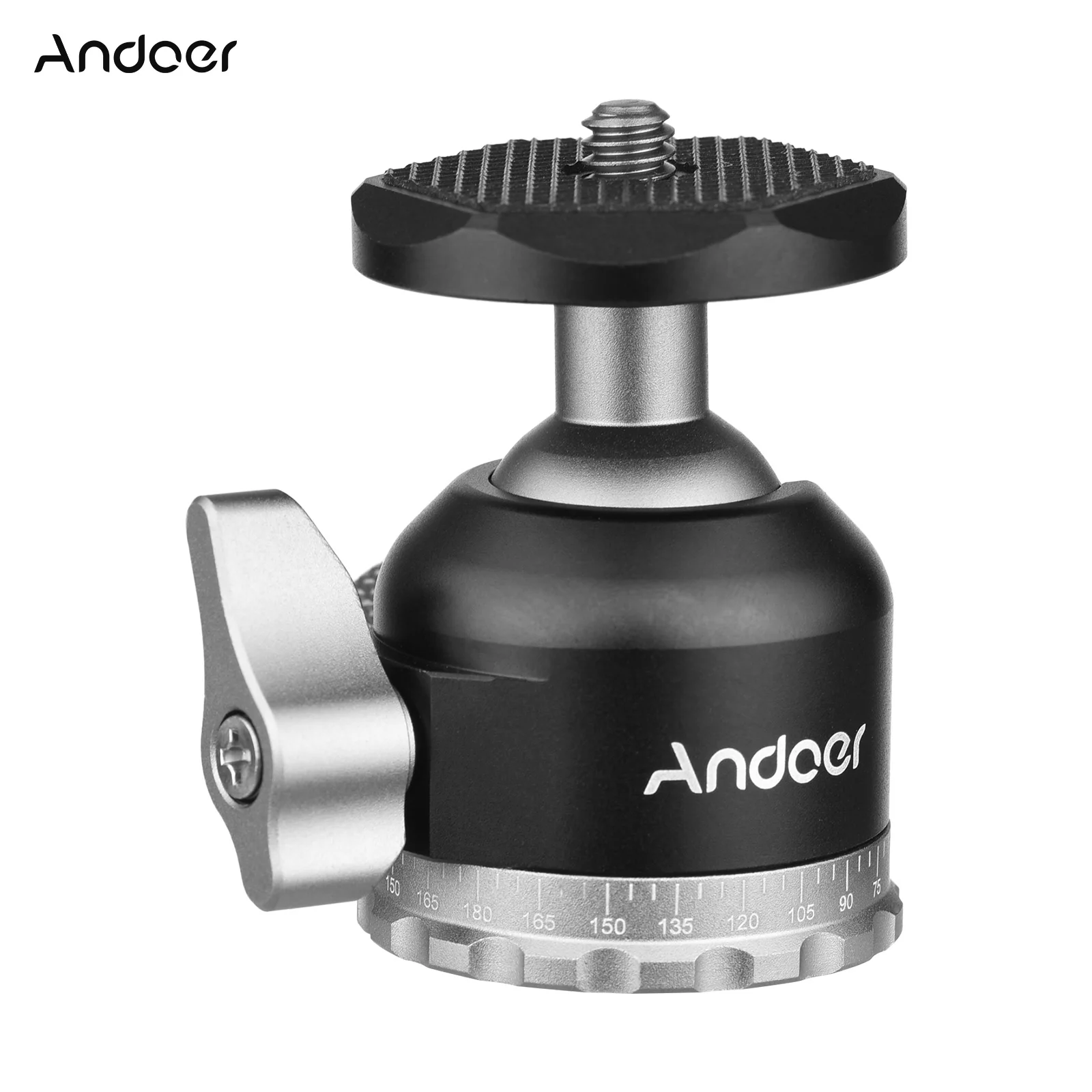 Andoer Ballhead Tripod Mount Adapter 1/4 Inch Screw Connector Mini Ball Head Aluminium Alloy CNC Machining 5kg Load Capacity