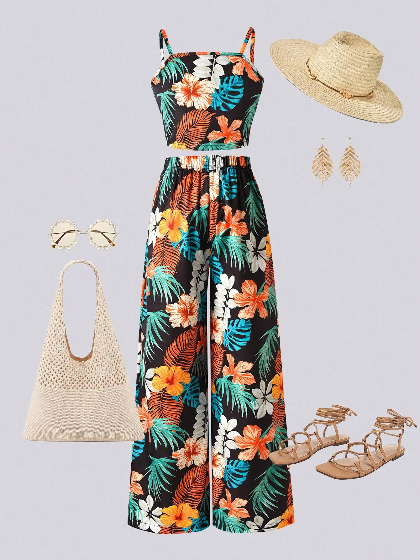 Frühlings- und Sommermode für Mädchen, Camisole-Top und lange Hose, locker und bequem für den Urlaub und Outdoor-Spiele