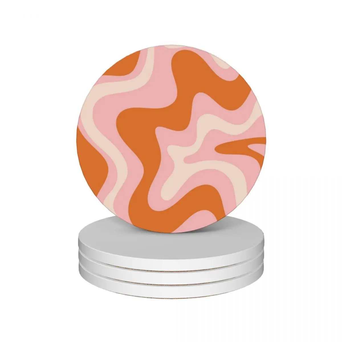 

Liquid Swirl Retro Modern Abstract Pattern in Orange Pink Cream Ceramic Coasters (Set of 4) cute white Coasters