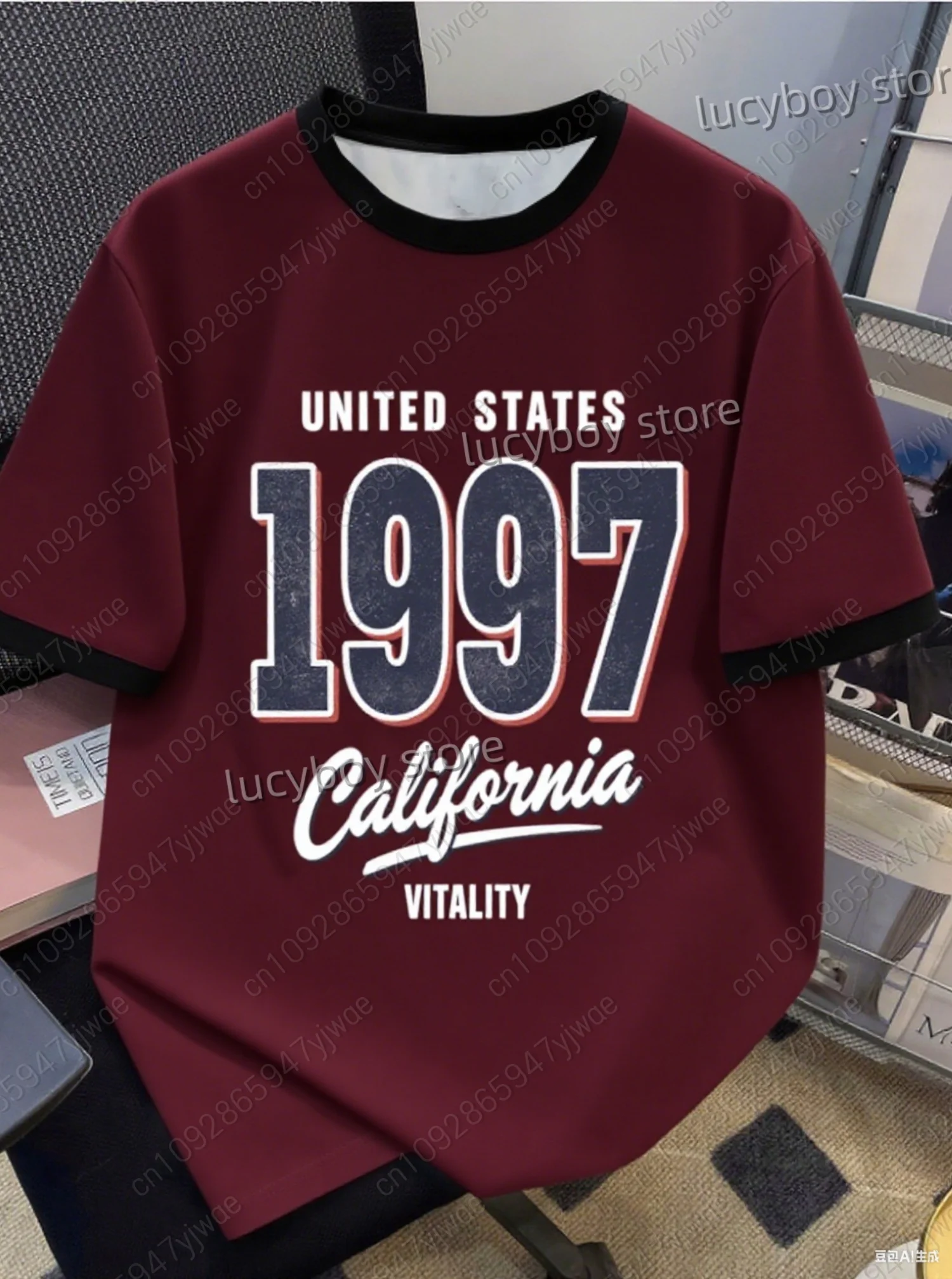 

2025 Summer Men Sports Daily Men's T-Shirt Stripe 1977 California Print 7 Colors Short-Sleeved Top Daily Street Men T-Shirt