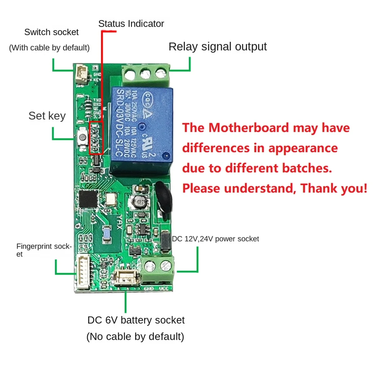 Embedded Finger Reader & Access Board 50PCS Finger 5V-24V Power Supply Finger Control Board Support for Phone Control