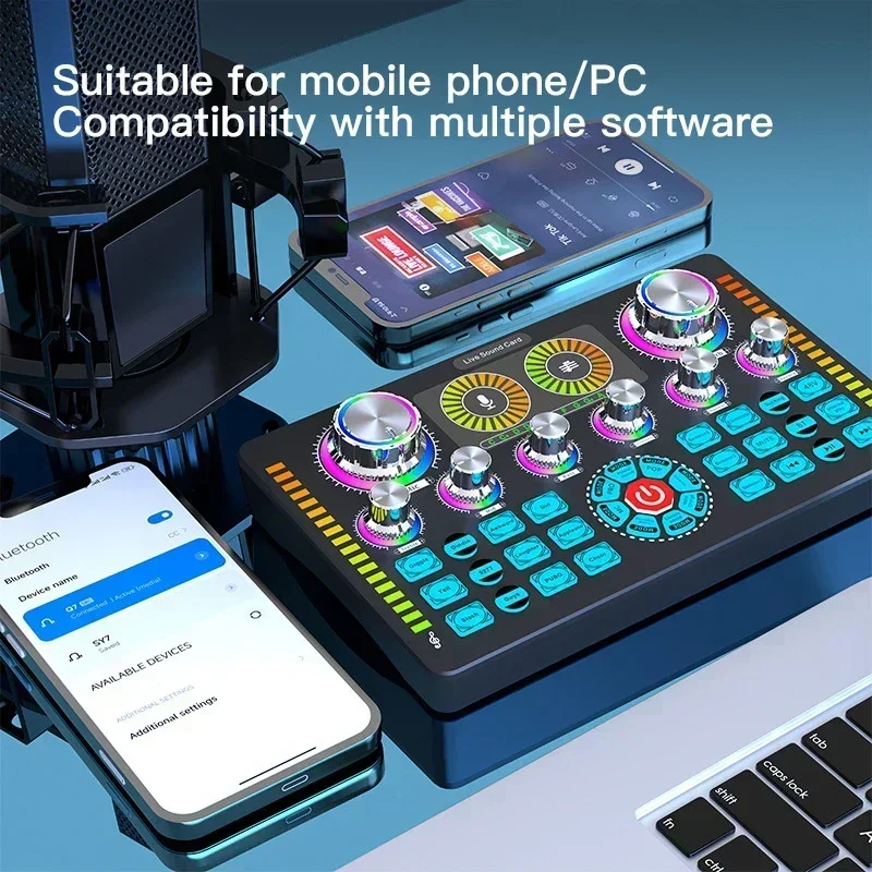 Q7 Live Sound Card Sound Mixer Podcast Karaoke Home Studio Record Professional Soundcard Bluetooth Microphone Mixers Voice Chang