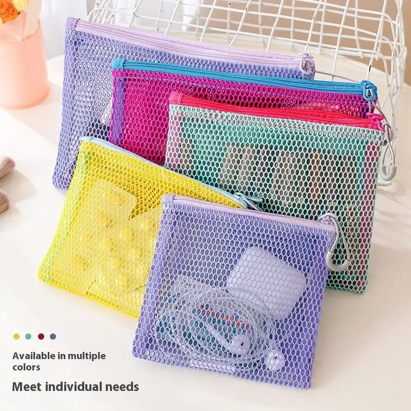 

1pc Zipper Mesh Storage Bag Ultra Wear-proof Visible Colored Makeup Pouch Coin Bag
