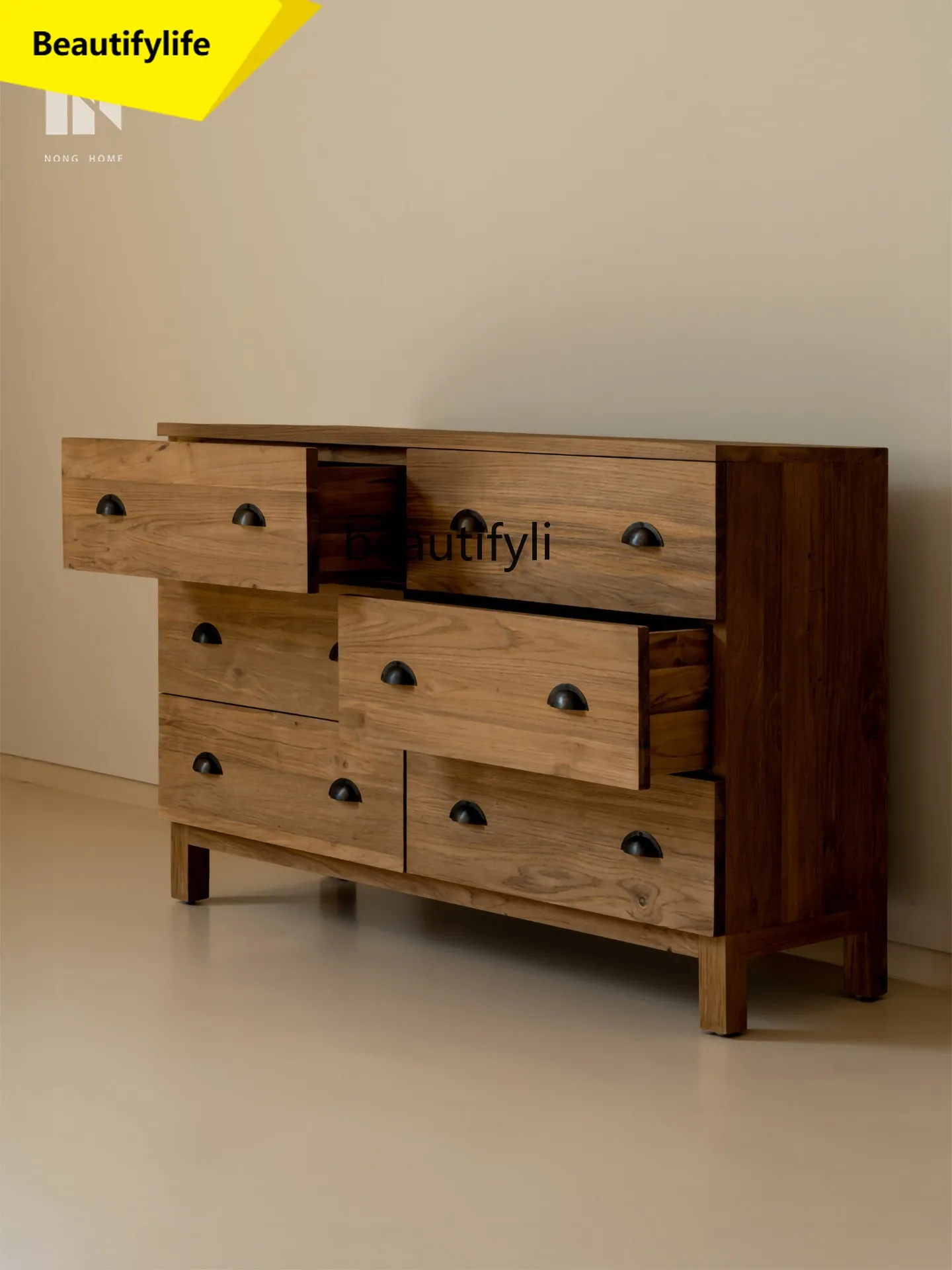 

A57 Vintage Style Teak Solid Wood Retro Bedroom Storage Natural Wood Entryway Storage Cabinet