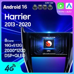 Android 16 Car Radio For Toyota Harrier XU60 2013 - 2020 Carplay Auto GPS Multimedia 2 Din DVD Video Head Unit DSP Player Stereo