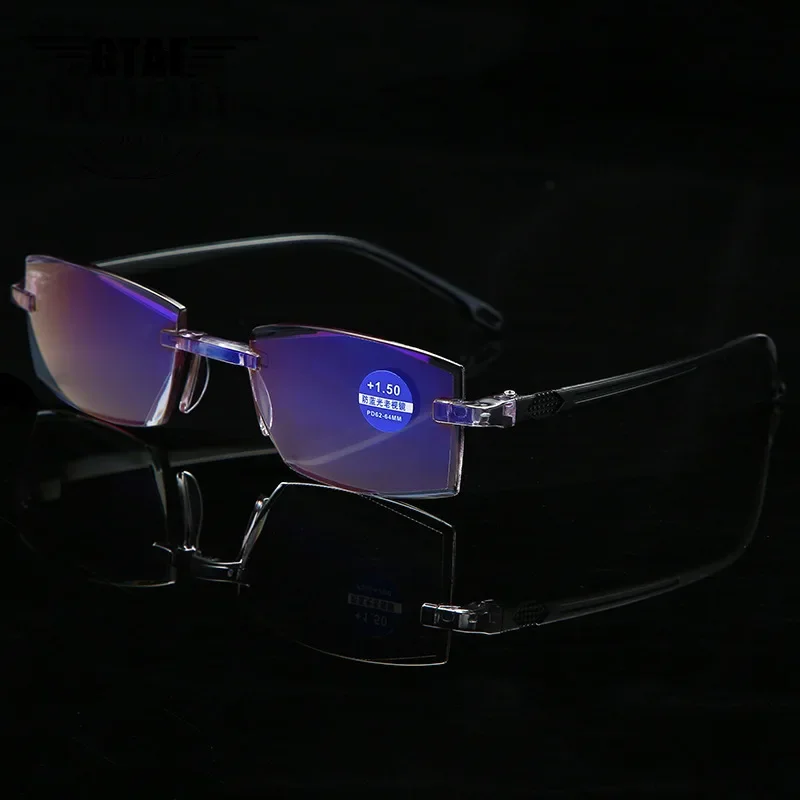 2021 Fashion Blue Ray Reading Glasses Women Rimless Eyewear Men Anti Eyewear Presbyopic Glasses Diopter +100.+300.+400