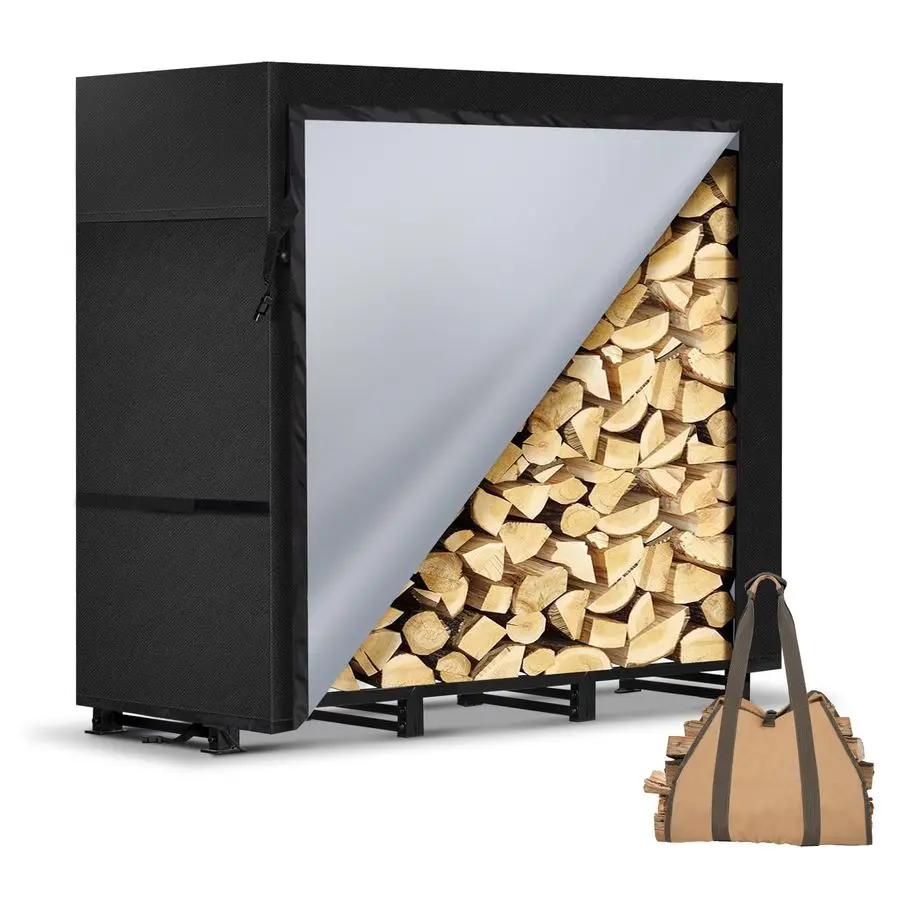 

Firewood Rack Outdoor with Waterproof Widened Cover, Heavy Duty Firewood Holder includes Carrier Bag, Powdercoated Wood Rack wit