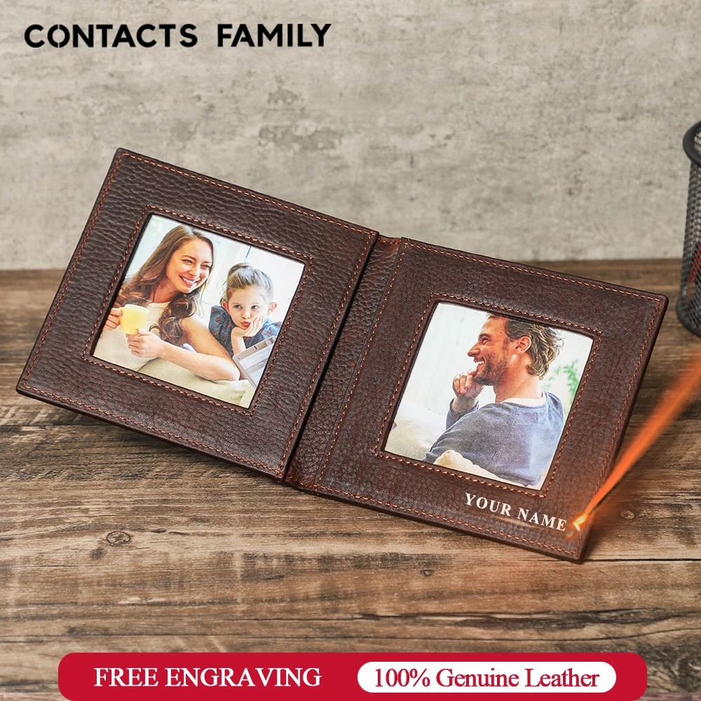 Retro Double Photo Frame Opening Folding Collage picture Holder Genuine Leather Photo Stand for Desktop Display Home Decoration