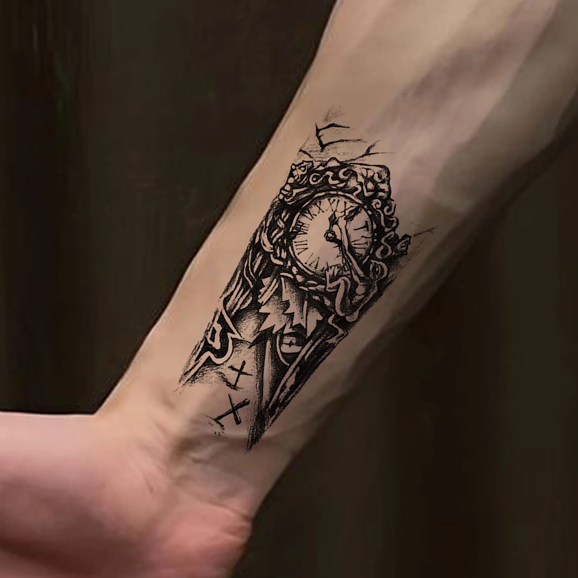 

Waterproof Black White Totem Tattoo Stickers Cool Design Fade Resistant Long Lasting for Neck Hand Back Arm Non Toxic