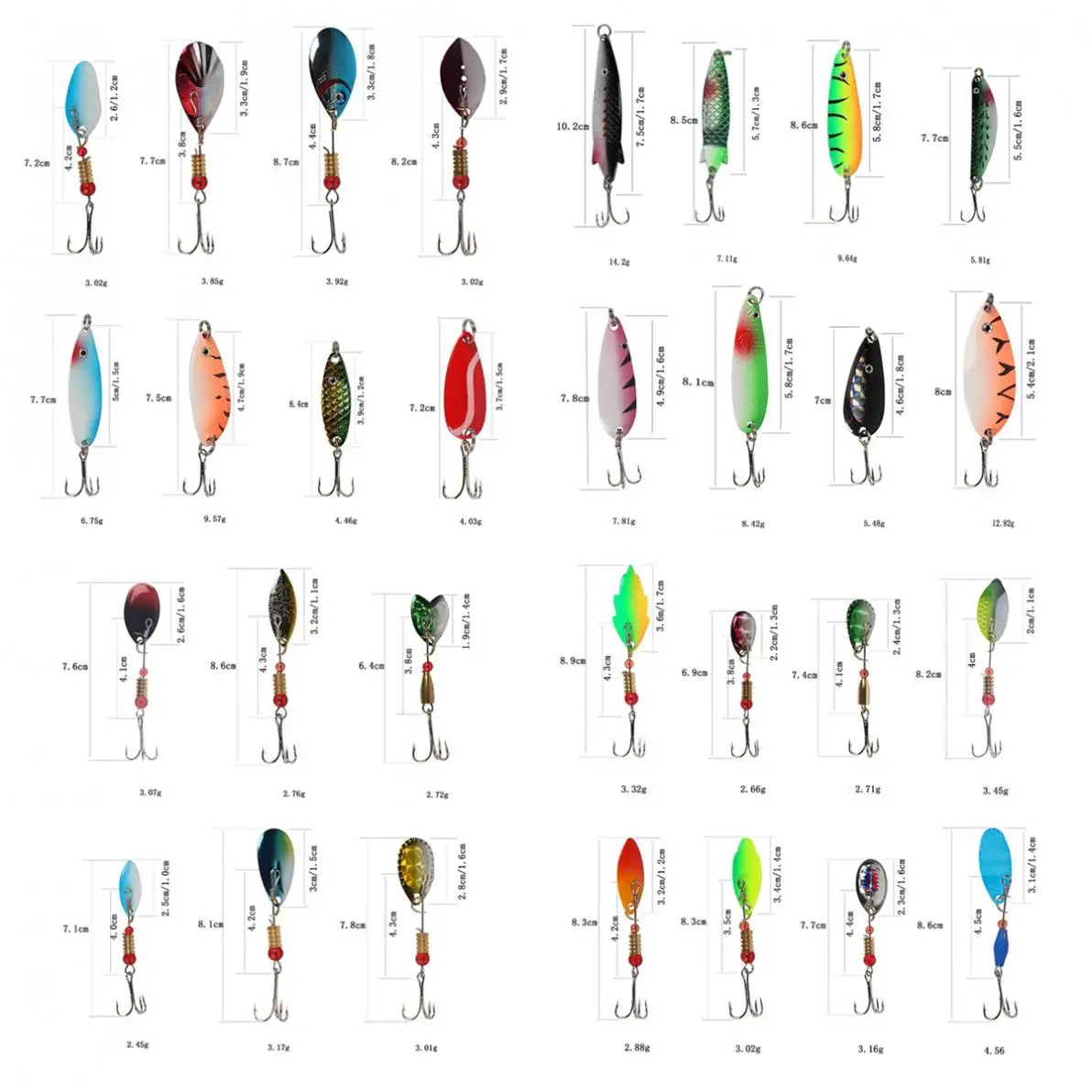 30pcs/lot Metal Material Production Spinnerbait Spoon Fishing Lure Colorful Pattern Catfish Bass Lures