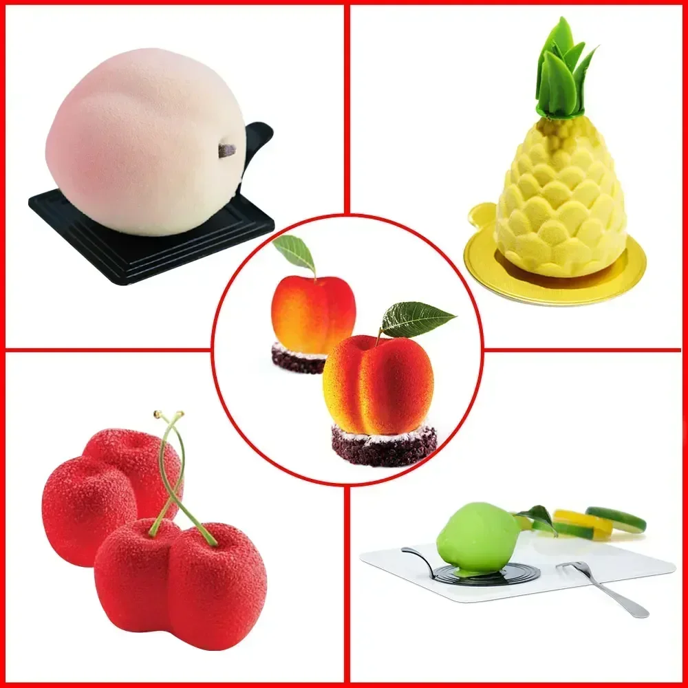 Fruit Silicone Mold for Pastry Desserts Mousse Cake Mold for Baking 3D Apple Pear Peach Lemon Cherry Strawberry Form Tray