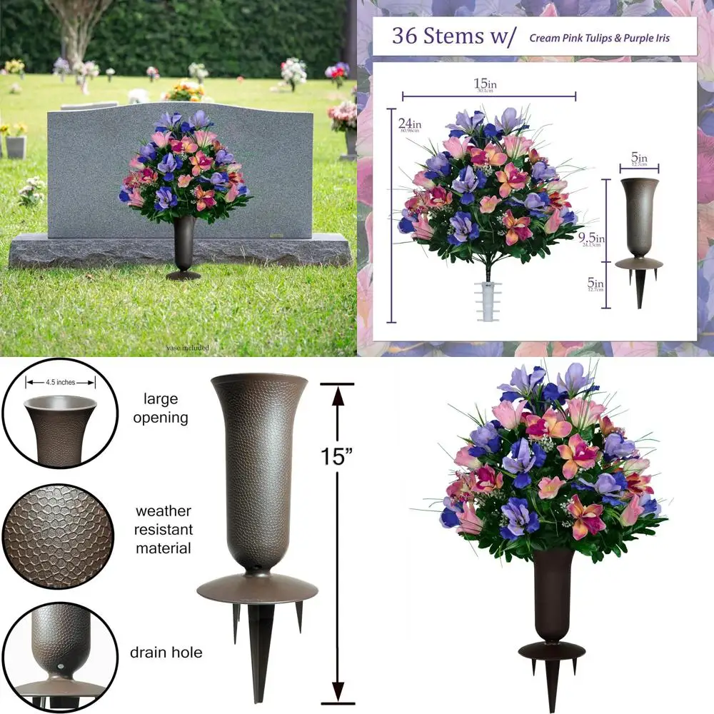 

Реалистичные яркие тюльпаны для украшения кладбищ на открытом воздухе - кремово-розовый букет с вазой для кладбища