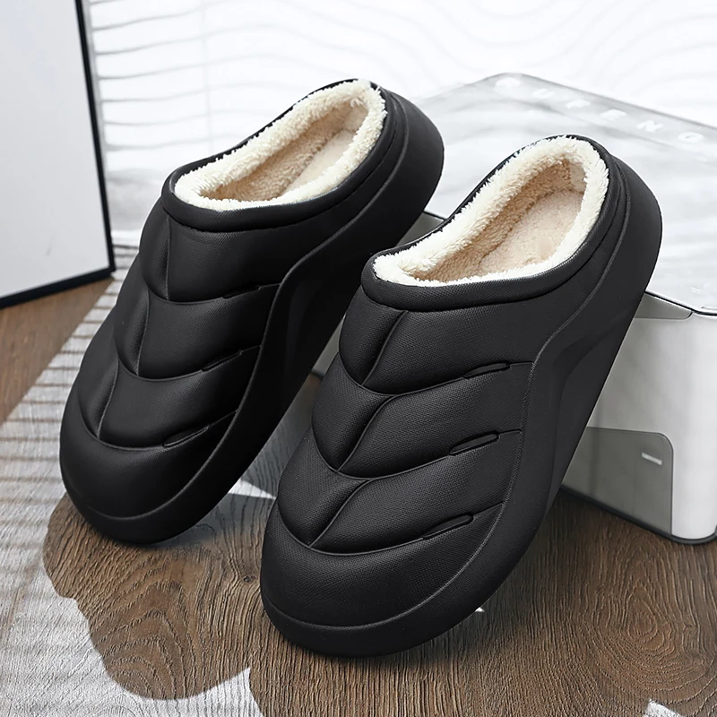 

Men's and Women's Cotton Slippers for Autumn and Winter, Fleece-Lined and Thickened, Indoor Warm Slippers with Covered Heel