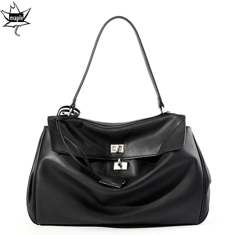 New Upgrate Version No Logo Designer Black Tote Large Cowhide Leather Women Hand Bag Soft Calfskin‌ Luxury Shoulder Bag