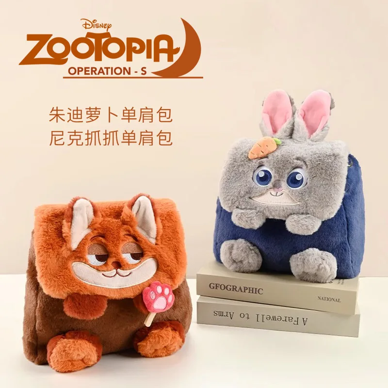 Disney Zootopia Backpack Cartoon Judith Nick Plush Shoulder Bag Cute Doll Crossbody Bag College Girl Commuter Bags