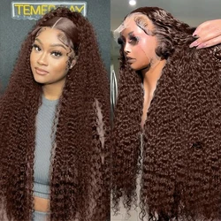 Colored Chocolate Brown Curly Lace Front Human Hair Wig 13x4 13x6 Brazilian Deep Wave Transparent Lace Frontal Wig Glueless Wigs