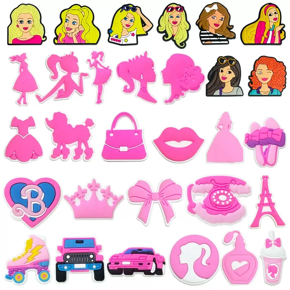 21/27/30 قطعة MINISO باربي الفتيات الأحذية السحر الوردي سلسلة الأحذية مشبك الزينة صالح تسد صندل اكسسوارات فتاة هدايا عيد