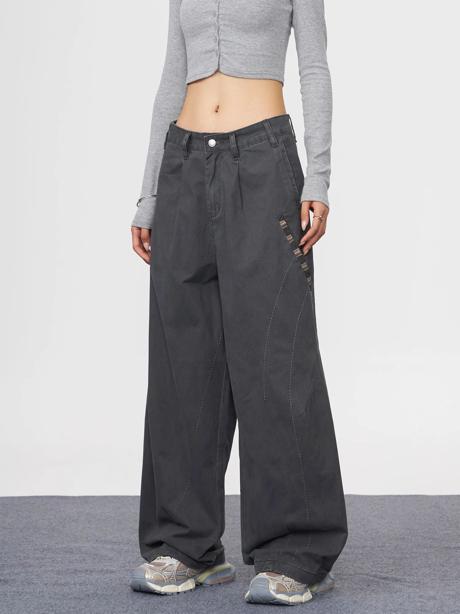 

KYNOS American Retro Casual Work Pants Men's Loose Wide Leg Floor-Length Trousers Youthful Energy Sle Four Seasons Universal