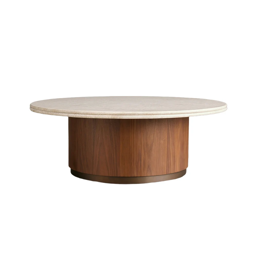 

！@Modern Round Wooden Center Table Marble Top Coffee Table for Living Room