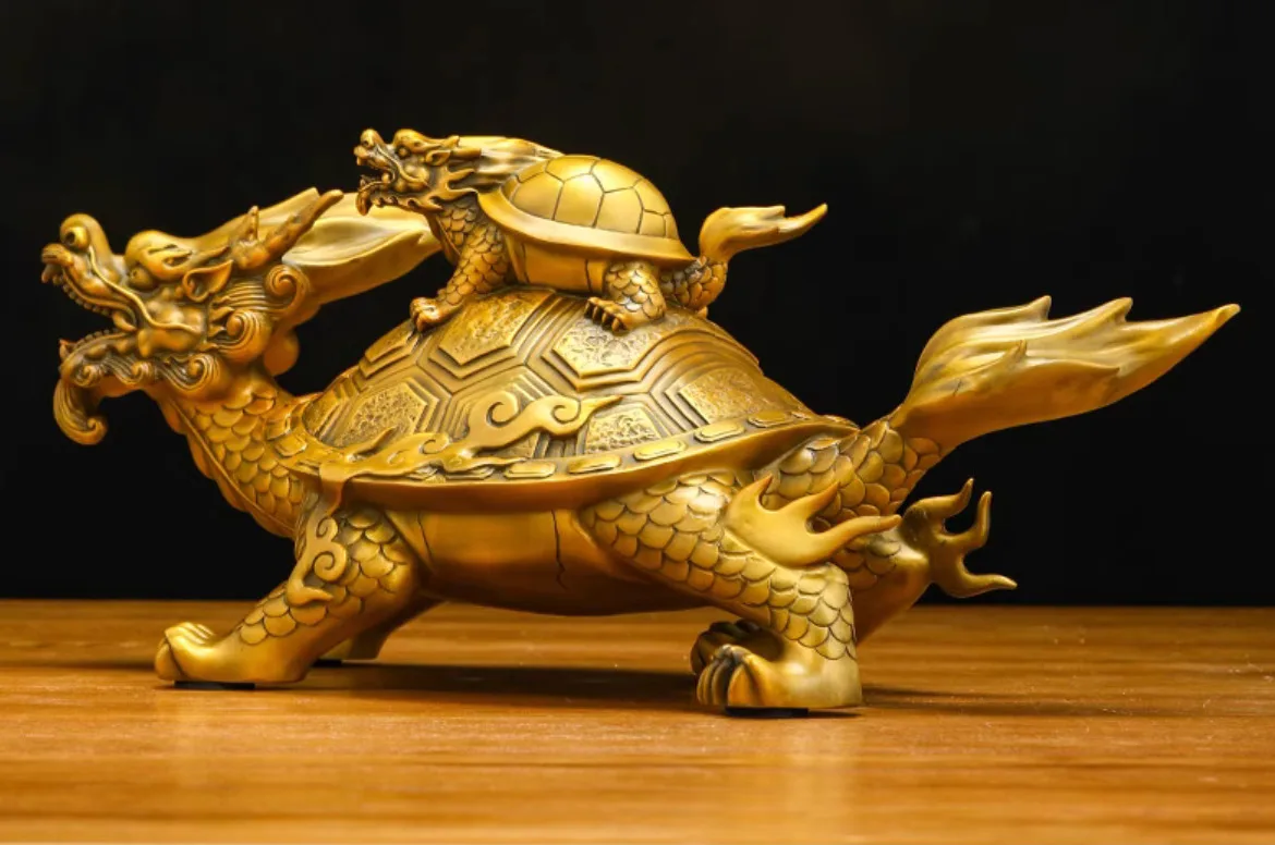 home decor fortune happiness and longevity mother and son brass dragon turtle