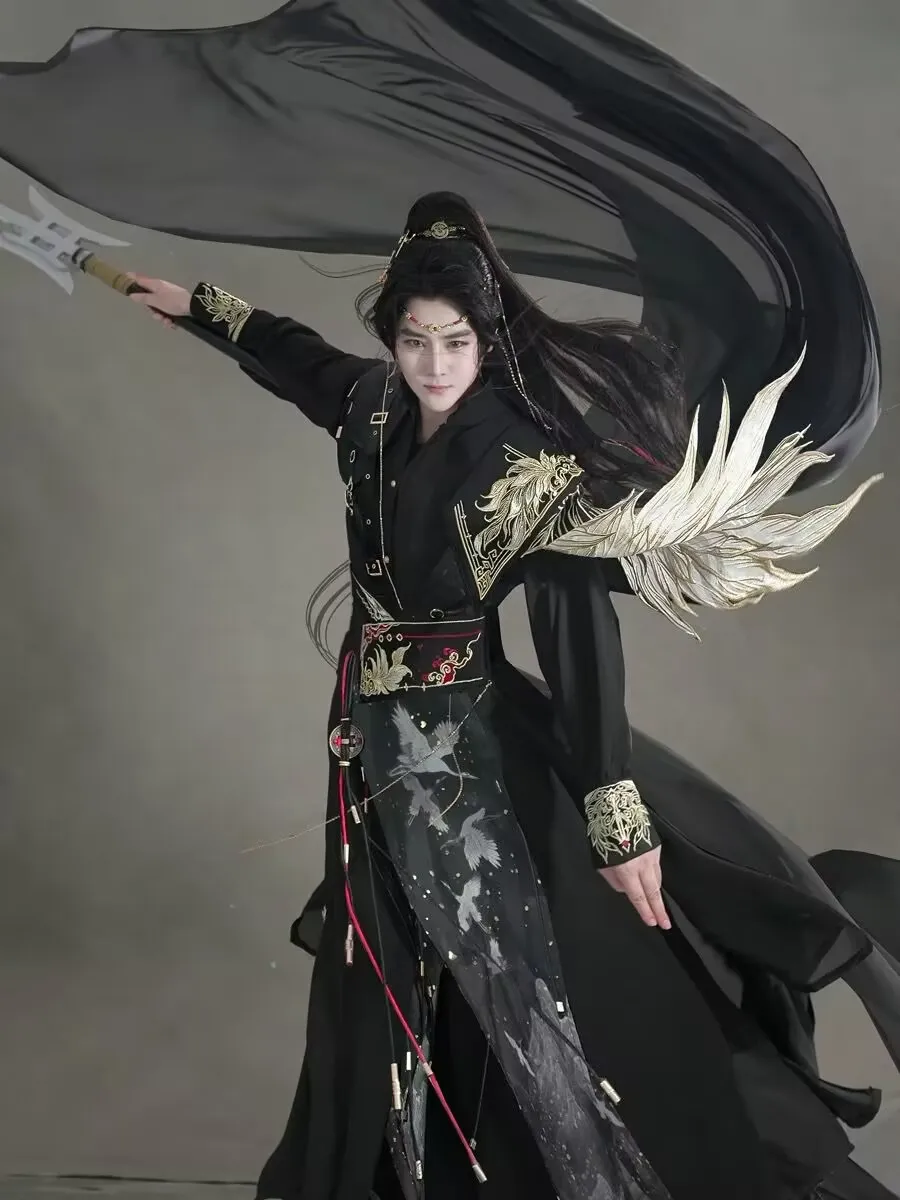 

Fashion Hanfu Cape Men Chinese Han Elements Trendy Black Gold Hanfu Cloak Halloween Heroes Cosplay Costume 3XL Women Plus-Size