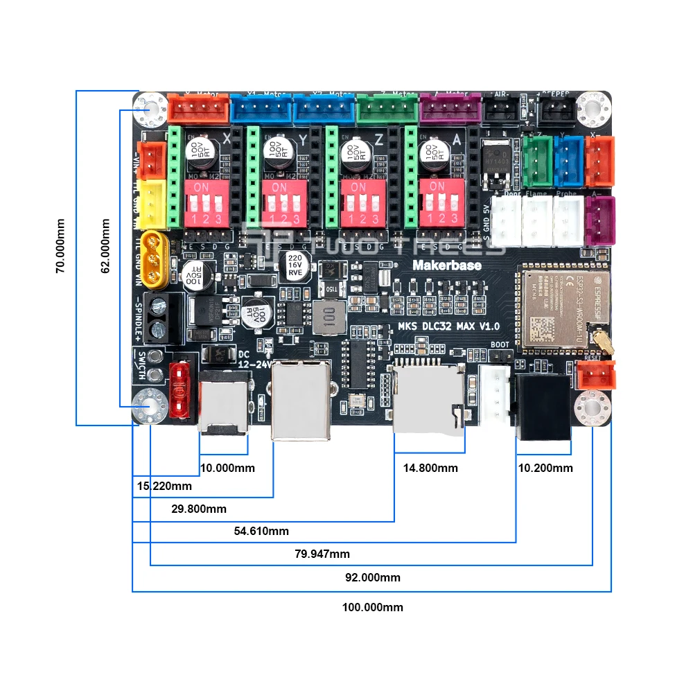 MKS DLC32 MAX Controller Board 32Bit ESP32-S3 Flame Detection Lid Open Protection 12-24V Offline WiFi For CNC Laser Engraver view 5