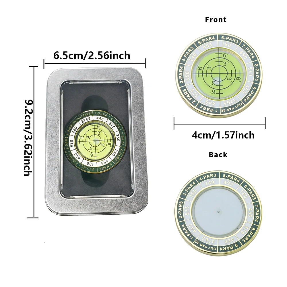 Golf Double-Sided Level Marker with Tin Box Green Slope Reader Putting Aid  Magnetic Golf Ball Marker with Course Yardage Data