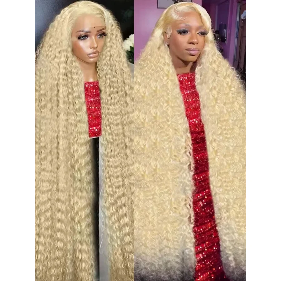 

200% Long Curly Honey Blonde 613 Color 13x4 HD Transparent Lace Frontal Wigs Brazilian Pre Plucked With Baby Hair For Women