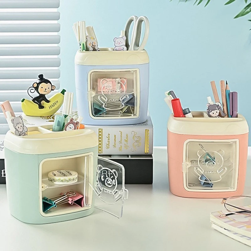 Cute Bear Pencil Holder Pen Table Organizer Multipurpose Decoration Box For Home Office Desktop Stationeries