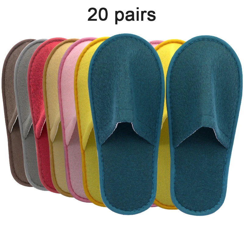 20 Pairs Disposable Slippers Women Men Non-slip Hotel Slides Cotton Linen House Guest Flip Flop Wedding Shoes Travel Slippers