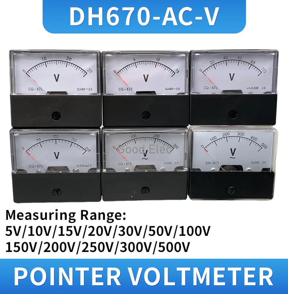 DH670 Analog Amp Panel Meter Current Ammeter Mechanical Pointer 1-500V AC Ampere Meter DH-670