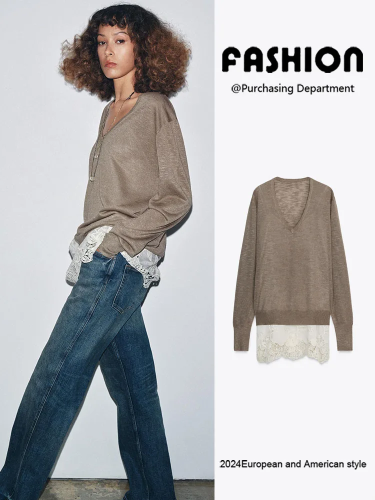 

Новая зимняя женская трикотажная длинная све, свободная универсальная одежда с v-образным вырезом, европейская одежда средней длины, верхняя одежда