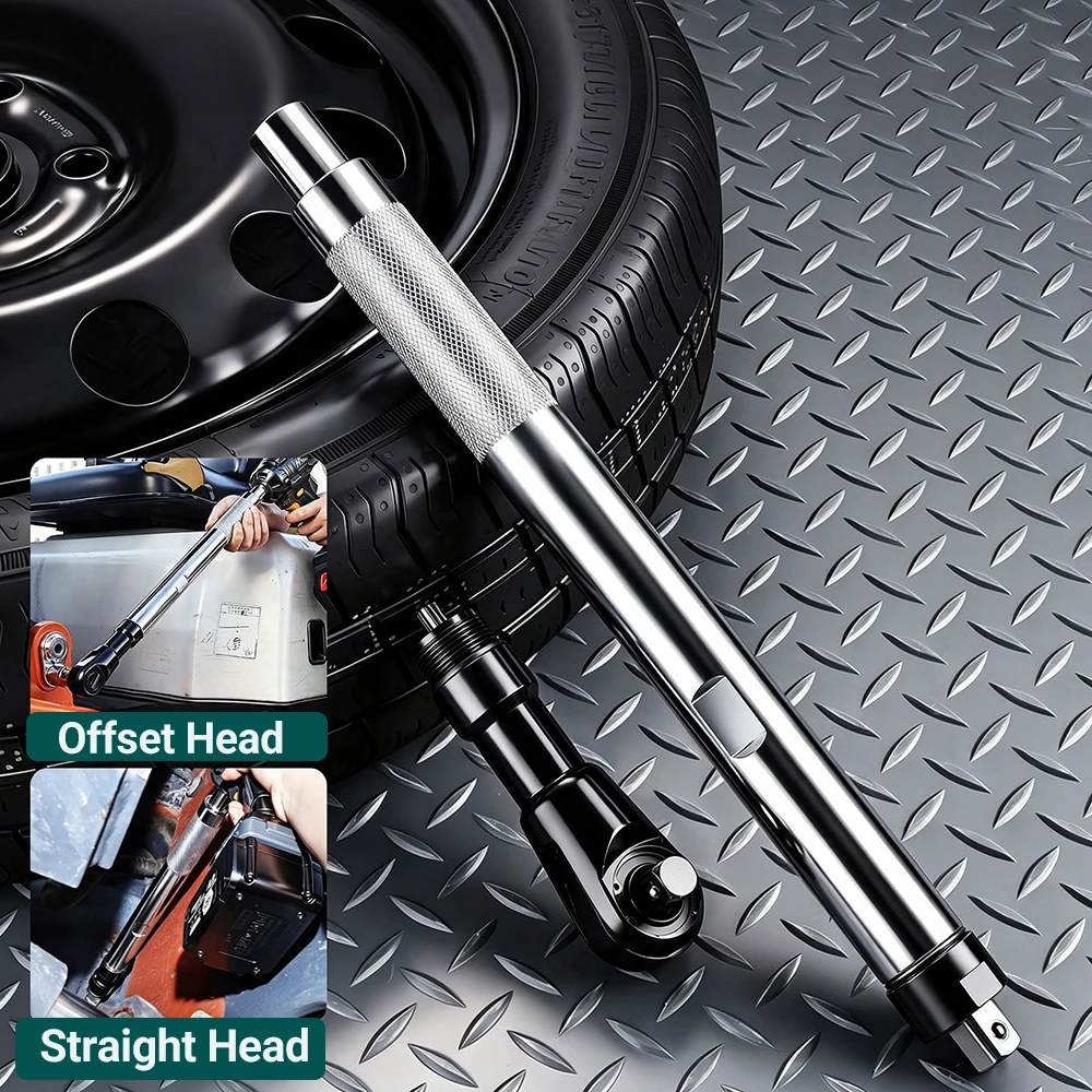 3-in-1 Ratchet Wrench with Straight & 90 Degree Angled Head Quick Release Socket Wrench Set Pneumatic Tool for Narrow Spaces