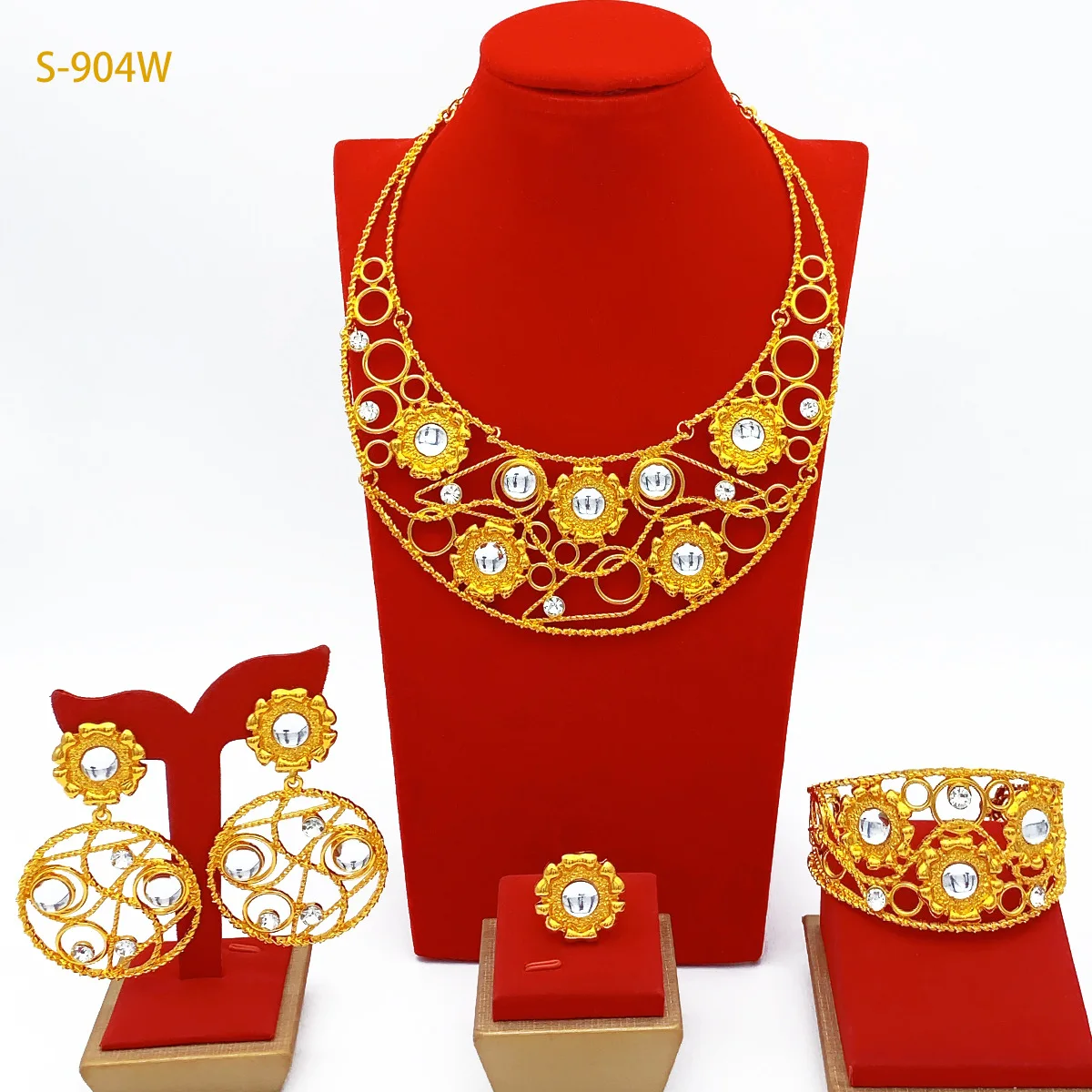 

Fashion Dubai 24K Gold Plated Custom Necklace Earrings Rings Bracelet Jewelry Set for Wedding Party Accessories DD10840