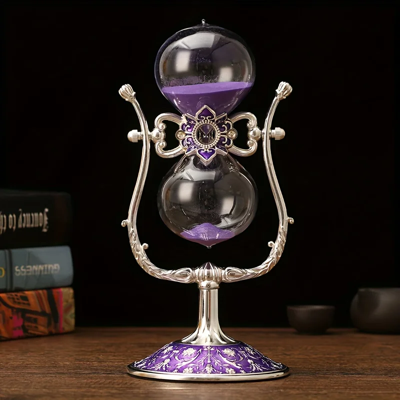 Vintage-Elegant Glass Hourglass Timer – U-Shaped Design with Hand-Carved Metal Bracket | Decorative Sand Timer for Living Room, Office & Study | No Batteries or Electricity Required | Thoughtful Gift for Valentine’s Day, Anniversaries & Everyday Moments view 3