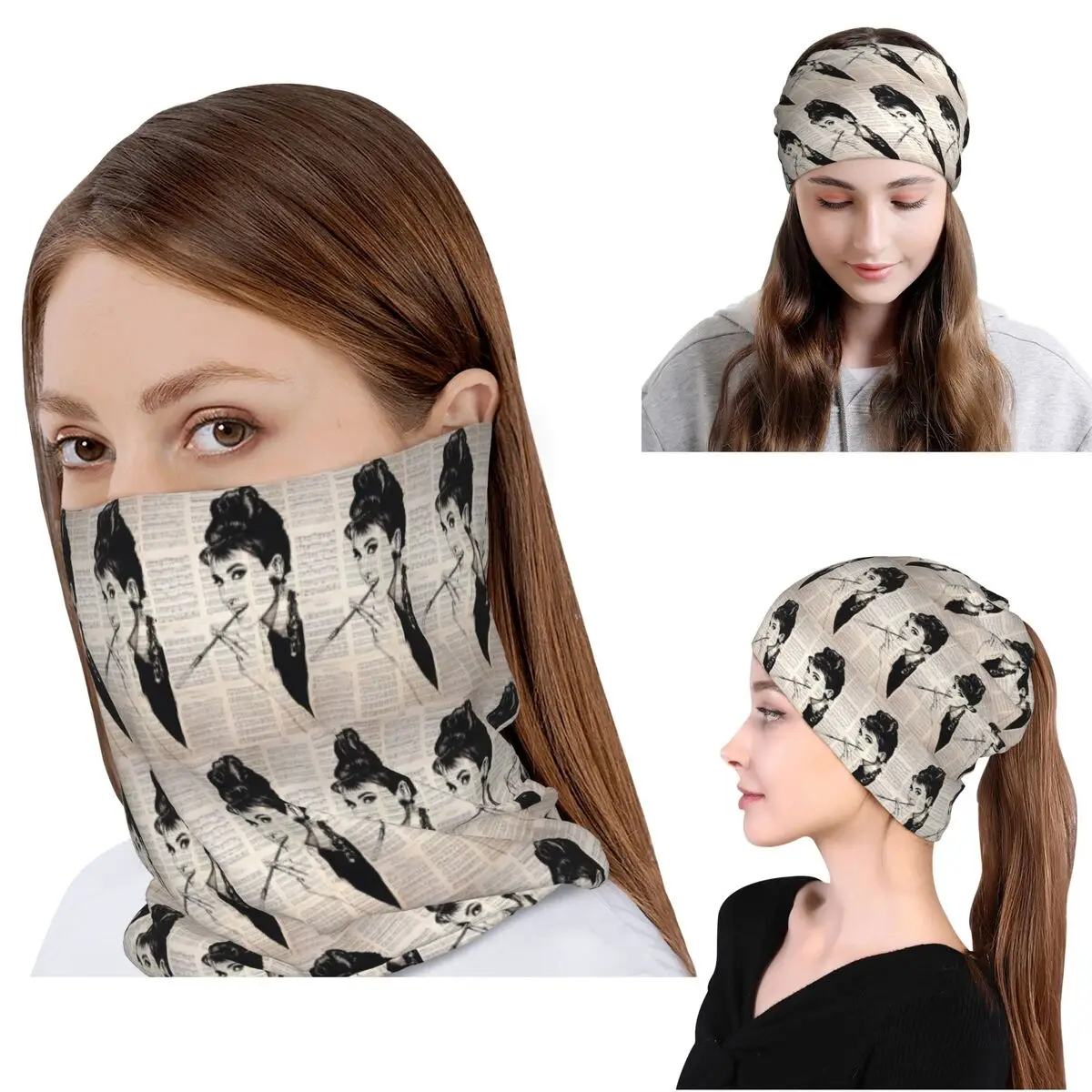 

Audrey Hepburn Bandana Neck Gaiter Magic Scarf Multifunction Face Mask Beanies Hat Unisex Adult Washable