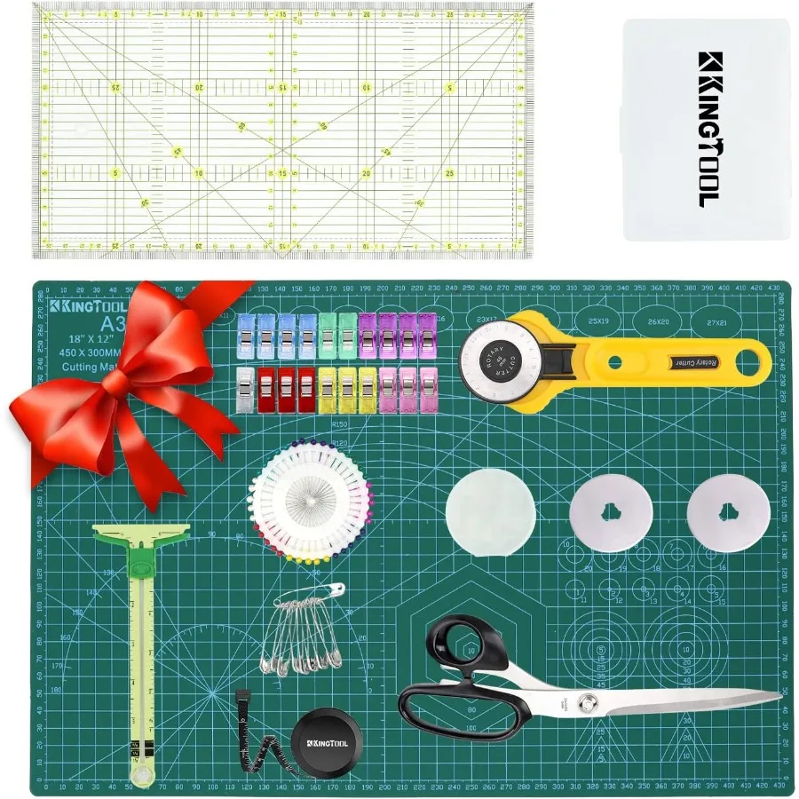 

78 Pcs Rotary Cutter Set for Crafting Quilting and Sewing - Includes 45mm Cutter Kit with A3 Cutting Mat Fabric Scissors 3 Repl