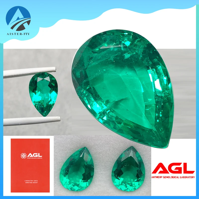 

Price Per Capsule Lab Grown Columbia Emerald Pear Cut Gemstone Hydrothermal Hand-cut for Jewelry Making With AGL Certificate