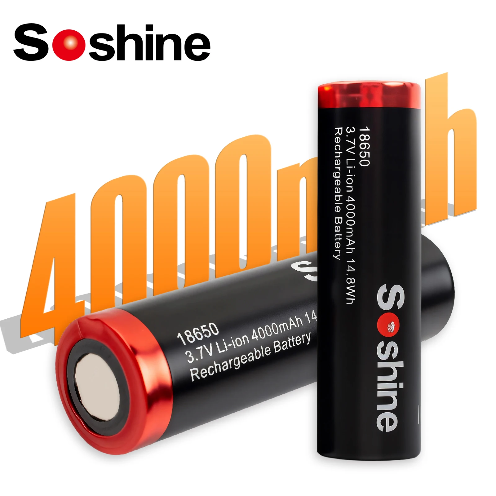 Soshine 3.7V 18650 Lithium Rechargeable Batteries 4000mAh Highest Capacity Li-lon Battery for Flashlight Mobile Power Box