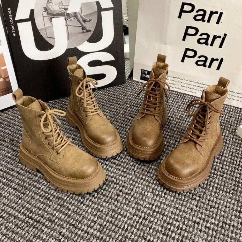 

Thick bottomed women's 2025 new workwear short boots Maillard brown motorcycle boots big yellow boots