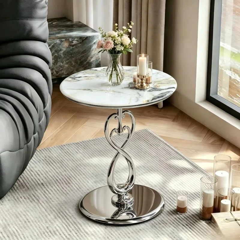 Modern Luxury Microcrystalline Stone Round Side Table, End Table for Sofa Side Balcony and Bedside