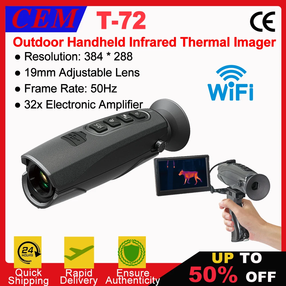 

CEM T-72 Monocular Outdoor Thermal Imager Night Vision for Hunting 50Hz IP65 Infrared Thermal Imaging Camera with WIFI