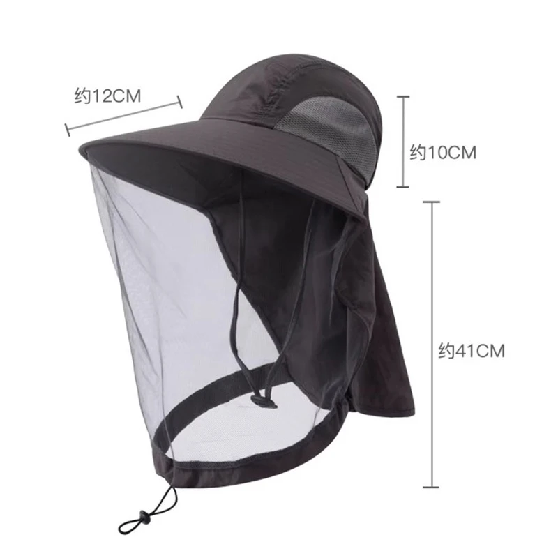 Outdoor Sun Hat with Integrated Neck And Face Protection Breathable Mesh Fabric Mosquito Repellent Feature for Sun Protec
