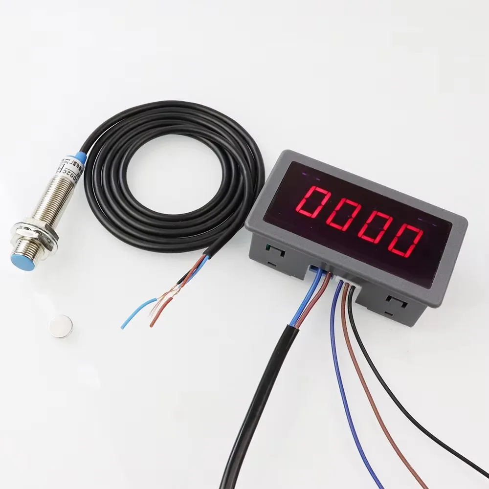 AC Tachometer 4 Digit LED Tachometer RPM Speed 220V 110V with Hall Proximity Switch Sensor NPN High Quality